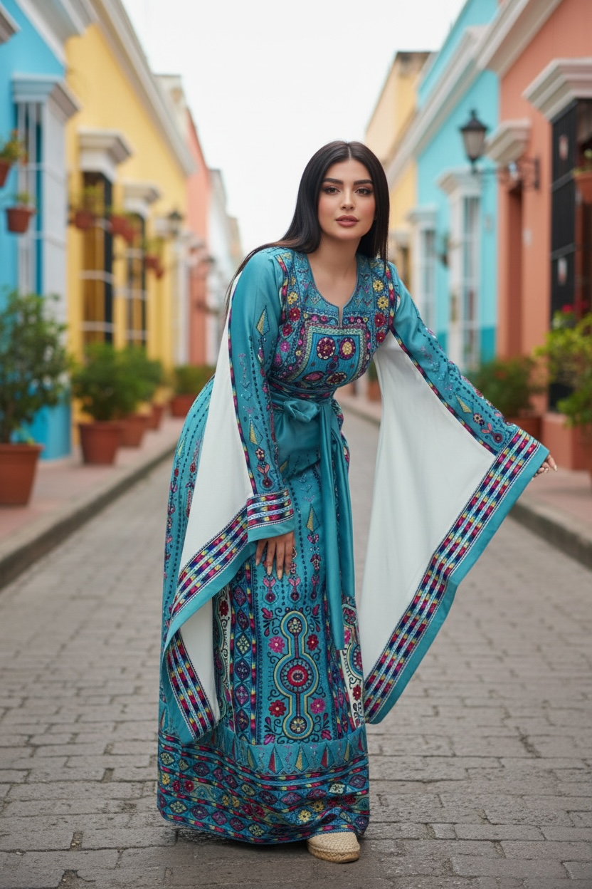 Blue Embroidery Traditional Palestinian Thobe