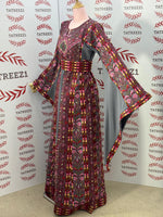 Load image into Gallery viewer, Gray Embroidered Palestinian Thobe with Matching Embroidered Belt
