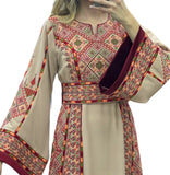 Cappuccino Thobe With Beautiful Tatreez Embroidery Stone Thobe with Reversible Belt