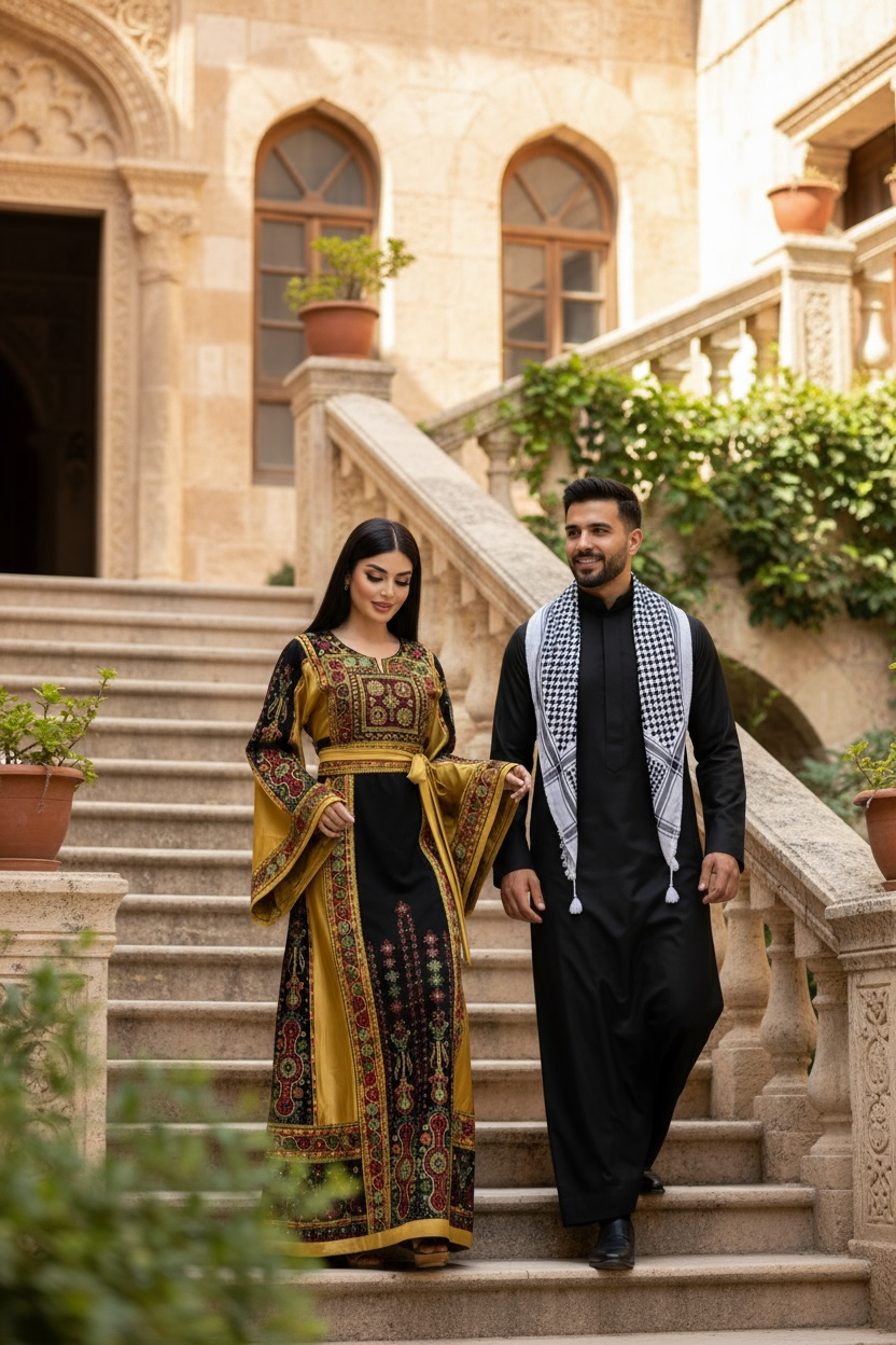 Velvet Black Palestinian Tatreez Thobe Heritage Elegance Embroidered Dress