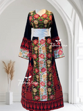 Beautiful Floral Black /Red Traditional Multicolored Embroidery Palestinian Thoub
