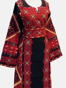 Black/Red Palstainen Embroidery Traditional Long Thoub