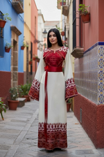 Load image into Gallery viewer, Stunning White Thoub Red Embroidered Palestinian Thobe
