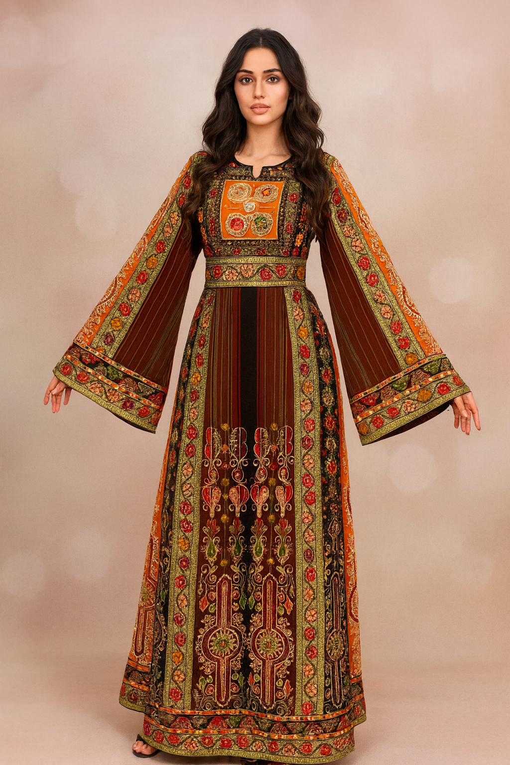 New Collection Orange Jennah wnar Malacca Thoub Silk Velvet  Embroidery Thoub come with Belt