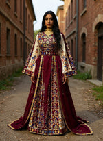 Load image into Gallery viewer, Maroon Malacca Silk Velvet Thoub with Stone Embroidery and Overskirt
