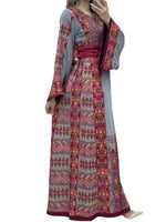 Load image into Gallery viewer, Gray Thobe Embroidered Palestinian With Embroidery Belt
