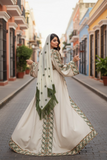 Green Embroidered Palestinian Fellahi Thobe With Matching Headpiece & overskirt