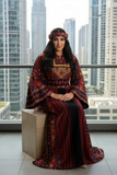 Luxury Black/ Red Majdalway Embroidered Palestinian Fellahi Thobe & Headpiece