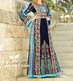 Load image into Gallery viewer, Navy Velvet Malacca Embroidered Palestinian Fellahi Thobe
