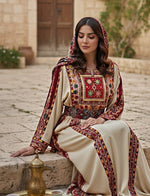Load image into Gallery viewer, Traditional Beige A Simple Elegant Embroidered Dress
