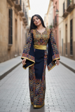 Dark Blue Palestinian Fellahi Thobe with Traditional Embroidery