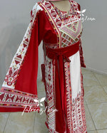 Load image into Gallery viewer, With Reversable Belt Red  Astonishing Palstainen Embroidery Traditional Long Thoub With Matching Headpiece
