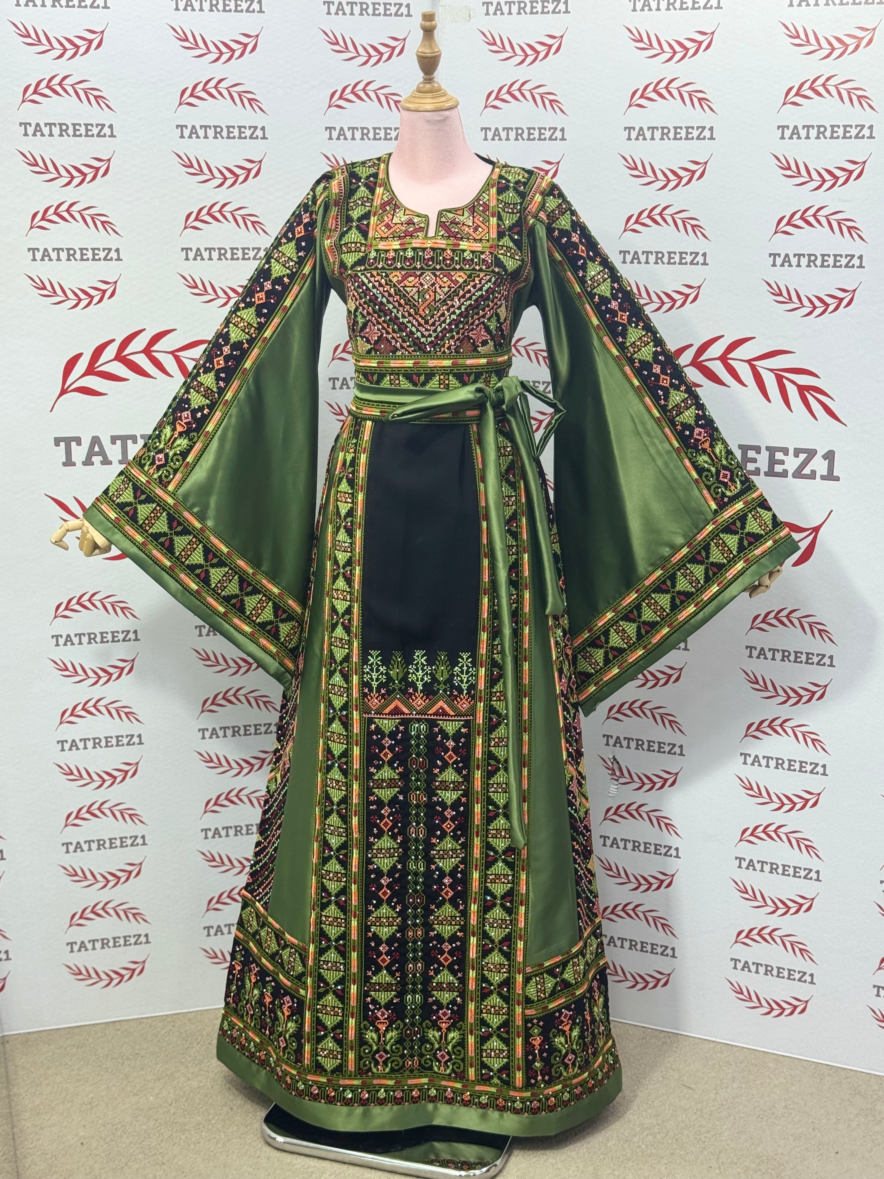 Green Embroidery Traditional Palestinian Thobe Machine Made