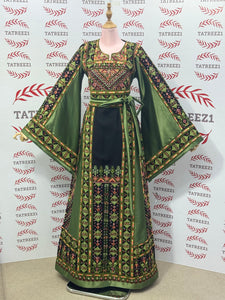 Green Embroidery Traditional Palestinian Thobe Machine Made