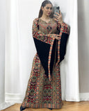 Black Wide Sleeve Golden Embroidered Palestinian Fellahi Thobe