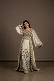 Green Embroidered Palestinian Fellahi Thobe With Matching Headpiece & overskirt