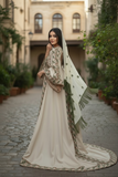 Green Embroidered Palestinian Fellahi Thobe With Matching Headpiece & overskirt