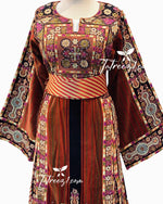 Load image into Gallery viewer, Malacca Velvet Traditional Mutlicolord Embroidery Palestinian Fellahi Thobe
