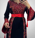 Load image into Gallery viewer, Black/Red Palstainen Embroidery Traditional Long Thoub
