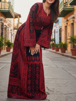 Load image into Gallery viewer, Red &amp; Black Color thoub Embroidered Palestinian Fellahi Thobe With Belt
