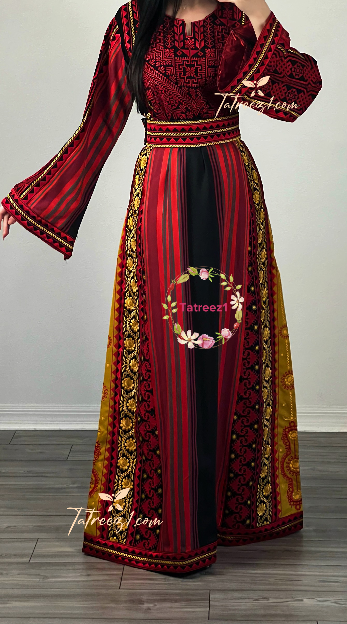 Majdalway Black & Red Embroidered Palestinian Fellahi Thobe