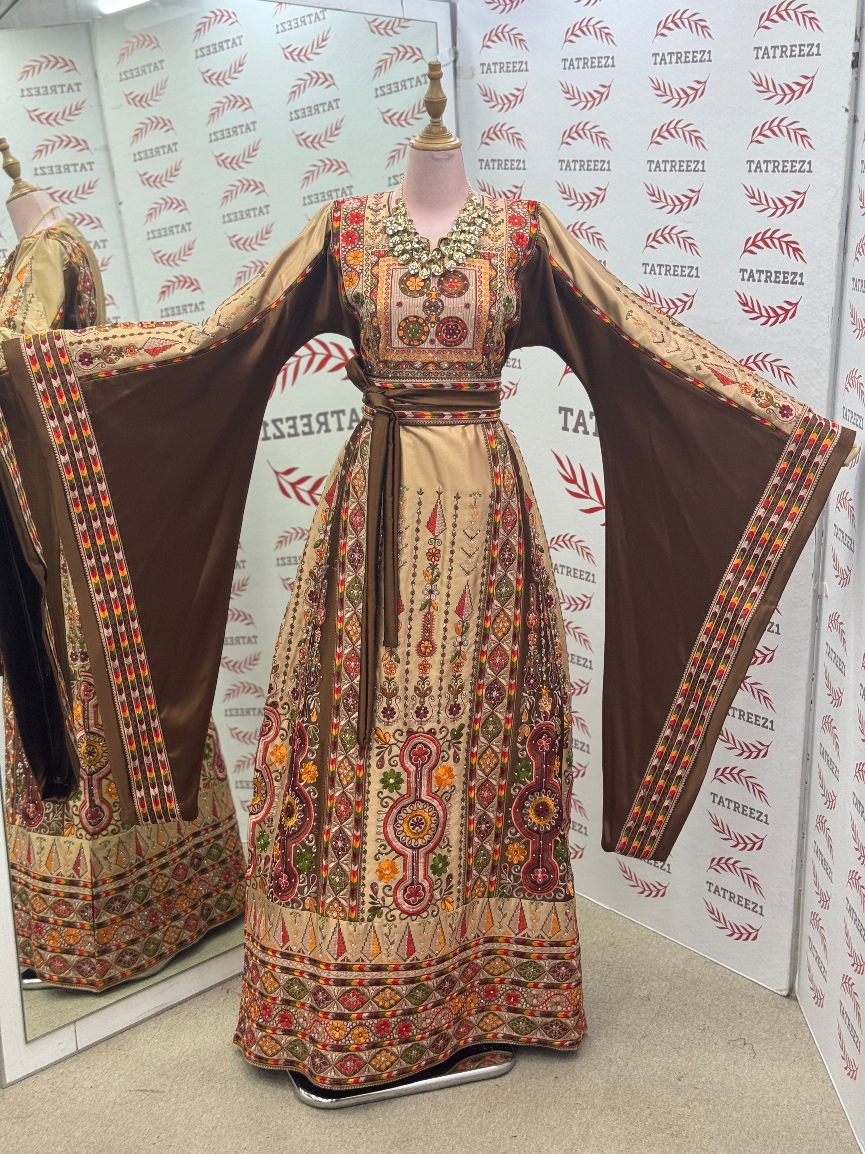 Chocolate and Caramel Embroidery Traditional Palestinian Thobe