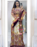 Wide Sleeve Beige Shade Embroidered Palestinian Fellahi Thobe