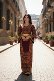 Maroon Palestinian Fellahi Thobe with Traditional Embroidery