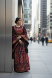 Dark maroon Embroidered Palestinian Thobe Featuring Wide Sleeve