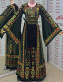 Luxury Green Embroidery Traditional Palestinian Thobe Machine Made
