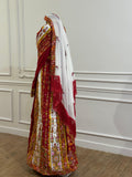 Traditional Palestinian Red Thobe with Intricate Embroidery – Machine Made with Matching Head Scarf