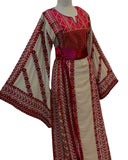 Traditional Heavy Multicolor Embroidered Dark Beige Thobe Luxury Quality