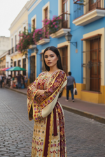 Load image into Gallery viewer, Baharej Thoub Luxury Embellishments Beige Shade Embroidered Palestinian Thobe
