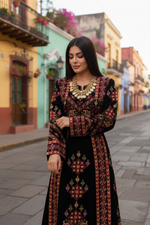 Load image into Gallery viewer, Black Velvet Embroidery Palestinian Fellahi Thobe
