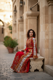 Traditional Palestinian Red Thobe with Intricate Embroidery – Machine Made with Matching Head Scarf