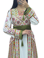 Load image into Gallery viewer, White Traditional Thoub  Embroidery Stone Thobe with Matching Embroidery belt Reversible
