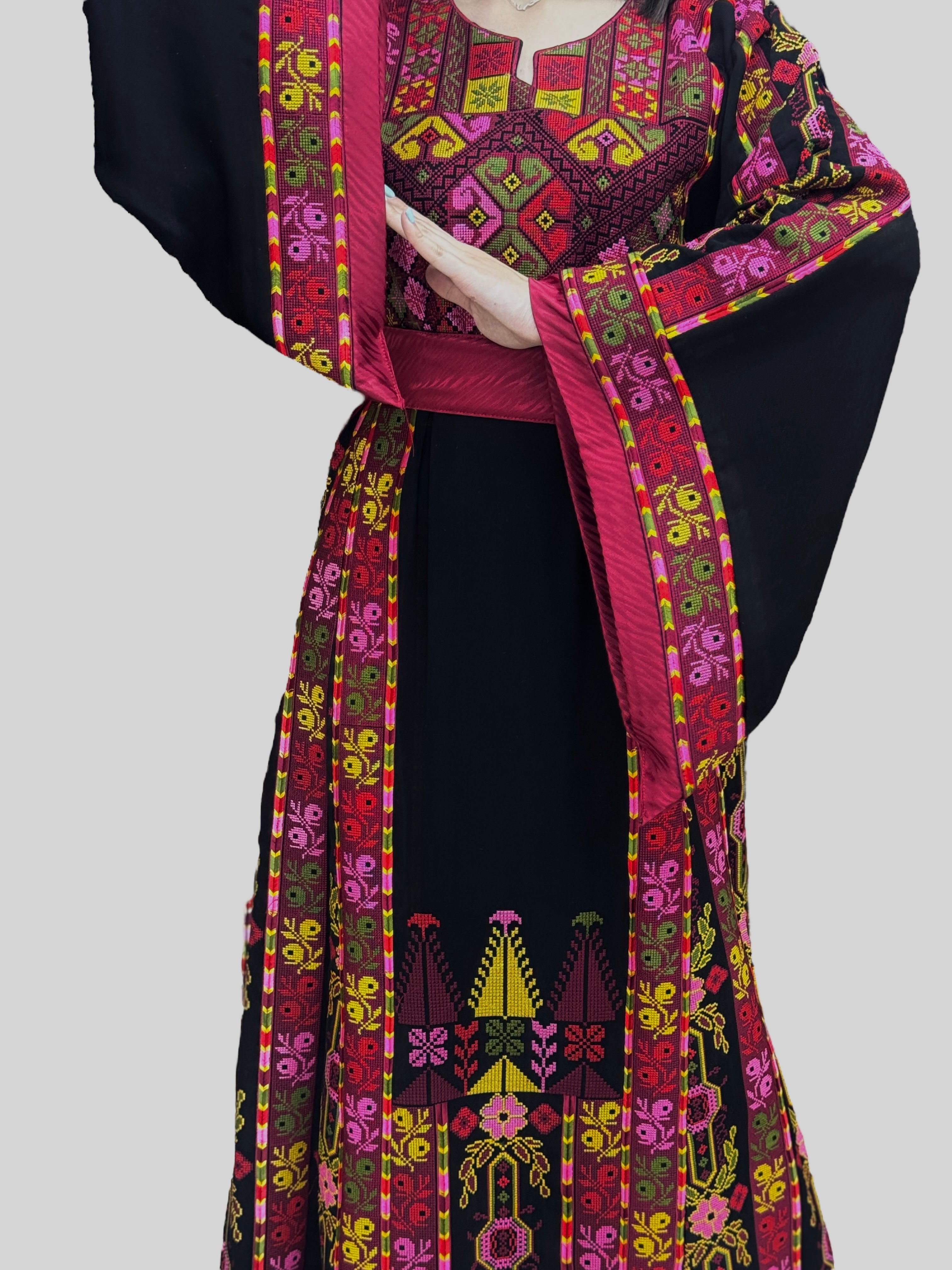 Black Thobe Embroidered Palestinian With Embroidery Belt