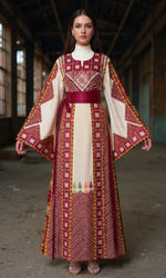 Load image into Gallery viewer, Thobe Al-Biyara Palastine Heritage Burgundy Embroidered
