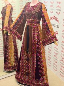 Maroon New Collection Jennah wnar Malacca Thoub Silk Velvet  Embroidery Thoub come with Embroidery Belt