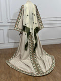 Green Embroidered Palestinian Fellahi Thobe With Matching Headpiece & overskirt
