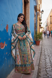 Green Thoub Embroidered Palestinian Featuring Wide Sleeve