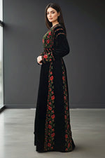 Charger l'image dans la galerie, Velvet Simply Bloomed Elegant  Embroidered Palestinian Thobe
