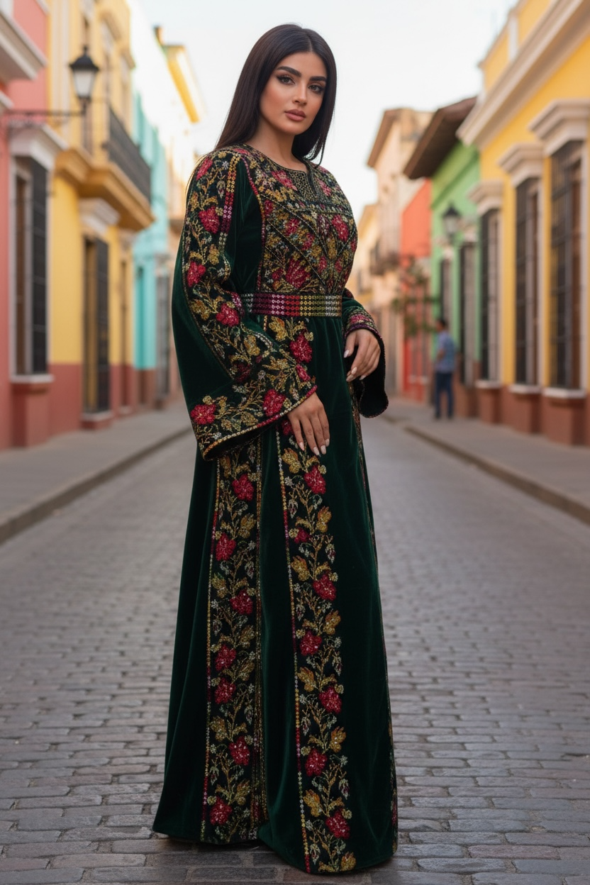 Green Velvet Bloom Stunning Thoub