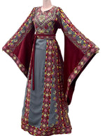 Load image into Gallery viewer, Stunning Gray Long Sleeve Embroidered Palestinian Thobe
