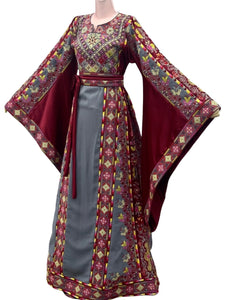 Stunning Gray Long Sleeve Embroidered Palestinian Thobe