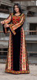 Qasab Black  Malacca Silk German Velvet Thoub with Embroidery