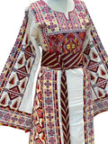 Light beige Etameen Embroidered Palestinian Fellahi Thobe Kashmir belt included