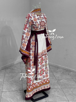 Load image into Gallery viewer, Maroon Embroidery With Reversable Belt Astonishing Palstainen Embroidery Traditional Long Thoub With Matching Headpiece
