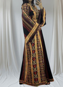 Majdalway Black & Multicolor Embroidered Palestinian Fellahi Thobe