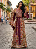 Red Fully Embroidered  Thoub Dress with Reversible Belt